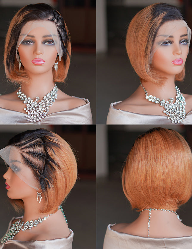 Pixie cut wig 13x4 Lace Frontal Wig---JK045--Ombre #T30