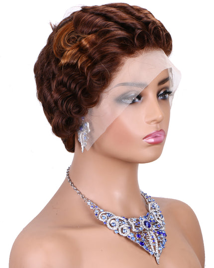 Pixie Cut wig 13x4 lace Frontal ombre #4/30 ---JK06