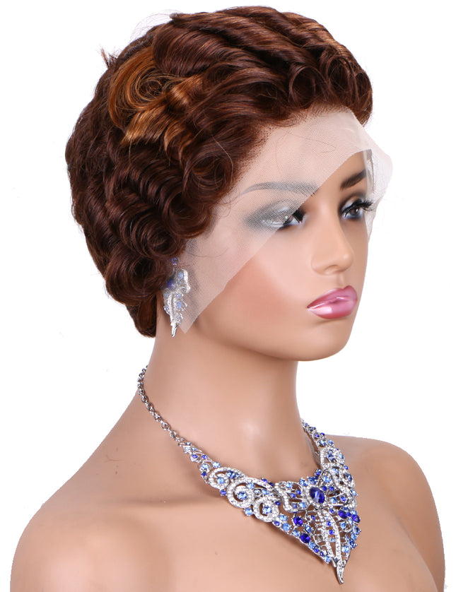 Pixie Cut wig 13x4 lace Frontal ombre #4/30 ---JK06