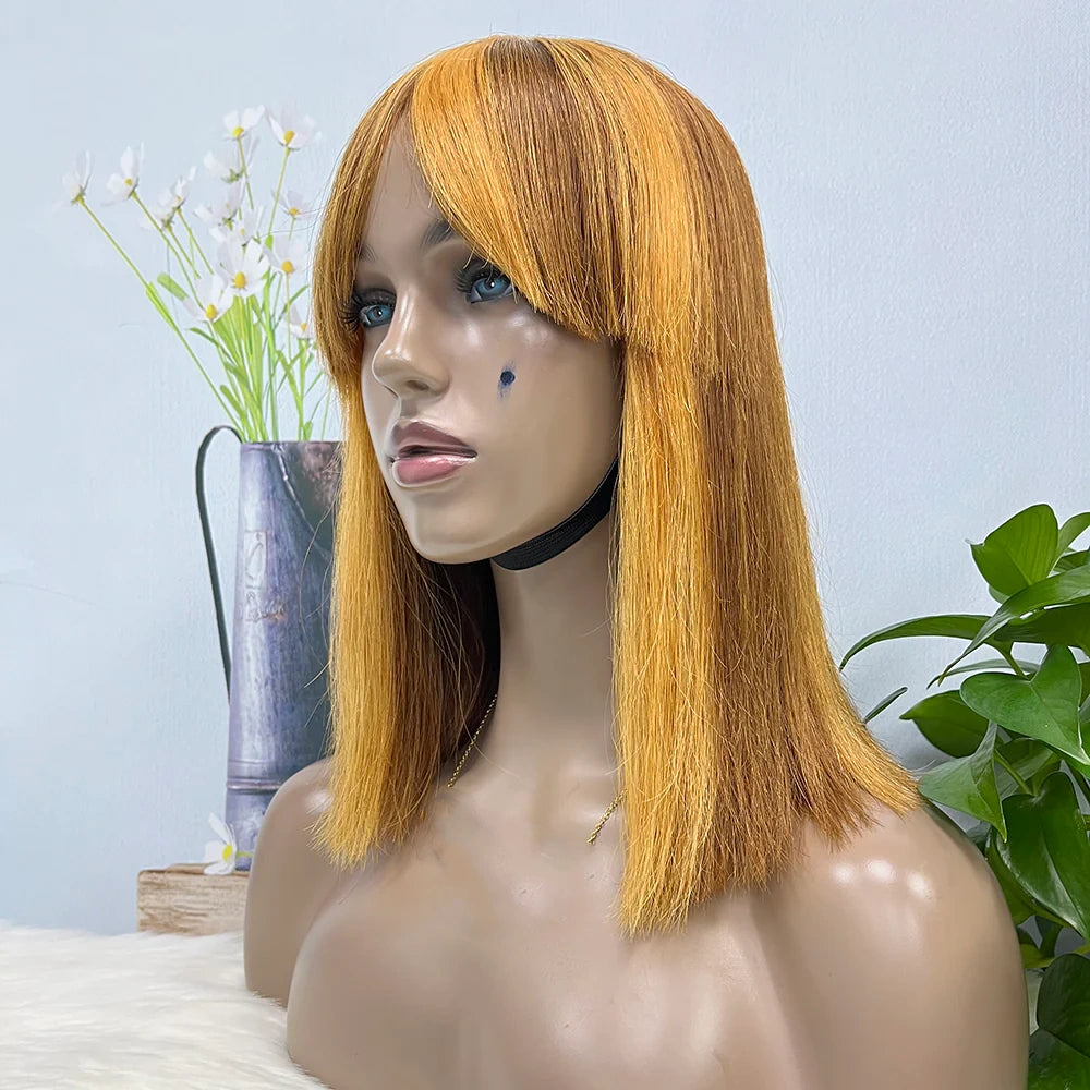 Straight -- #p427 color--full machine made wig with bang