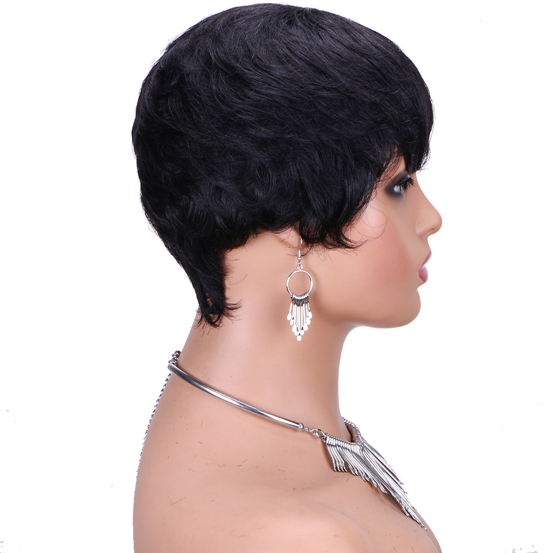 Machine made pixie cut wig--JK9047---#1B---RMB 50