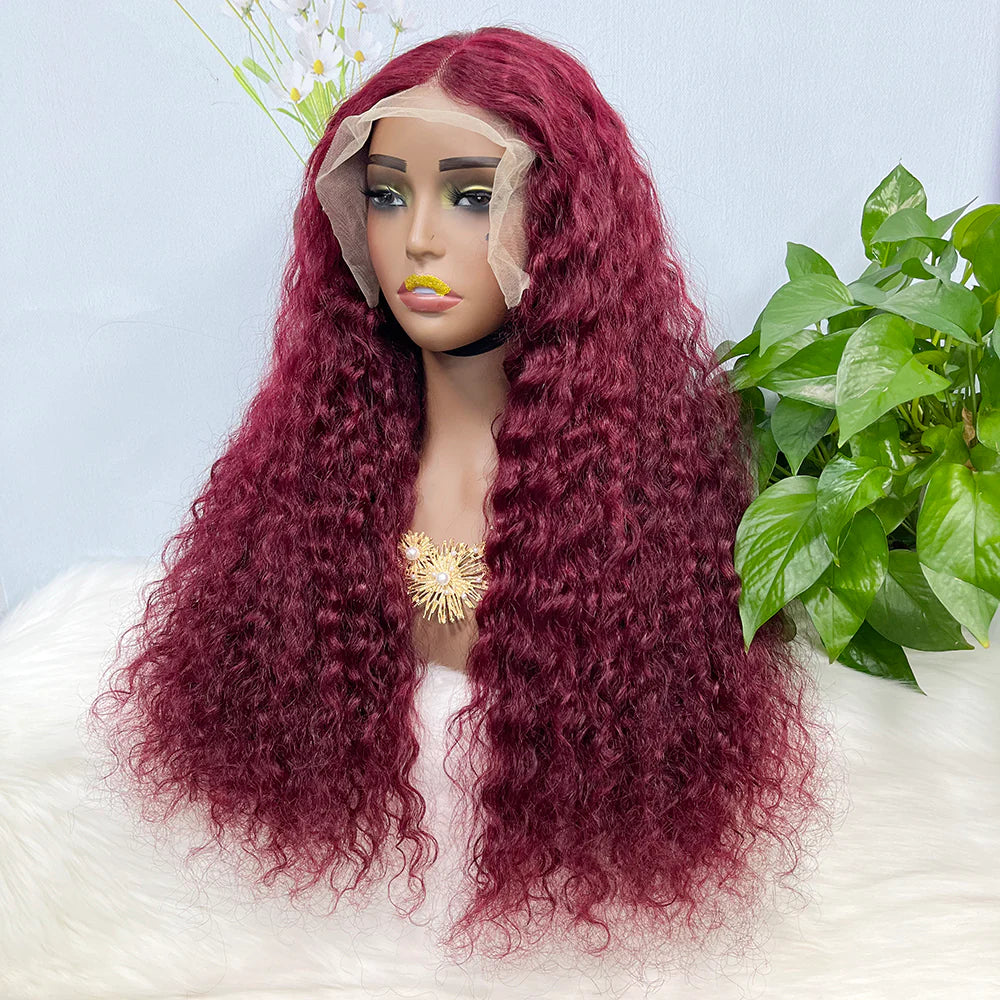 Water wave color #99j, 13x4 Lace Frontal wig 100% Virgin Human Hair Transparent  LACE Wig 180% density