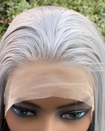 Synthetic lace frontal color wig straight---13*4---medium gray color---- pay 1 get 2