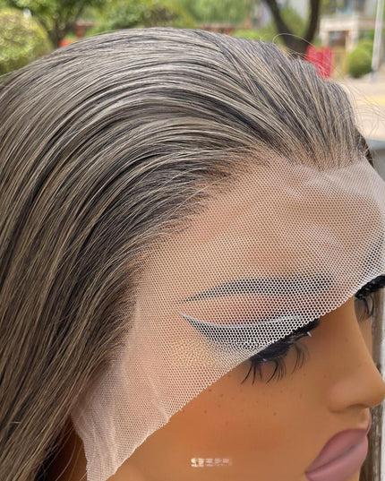 Synthetic lace frontal color wig straight---13*4---smoke brown color---pay 1 get 2