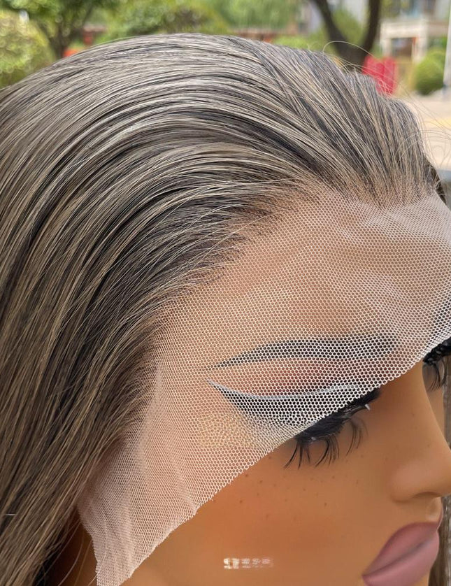 Synthetic lace frontal color wig straight---13*4---smoke brown color---pay 1 get 2