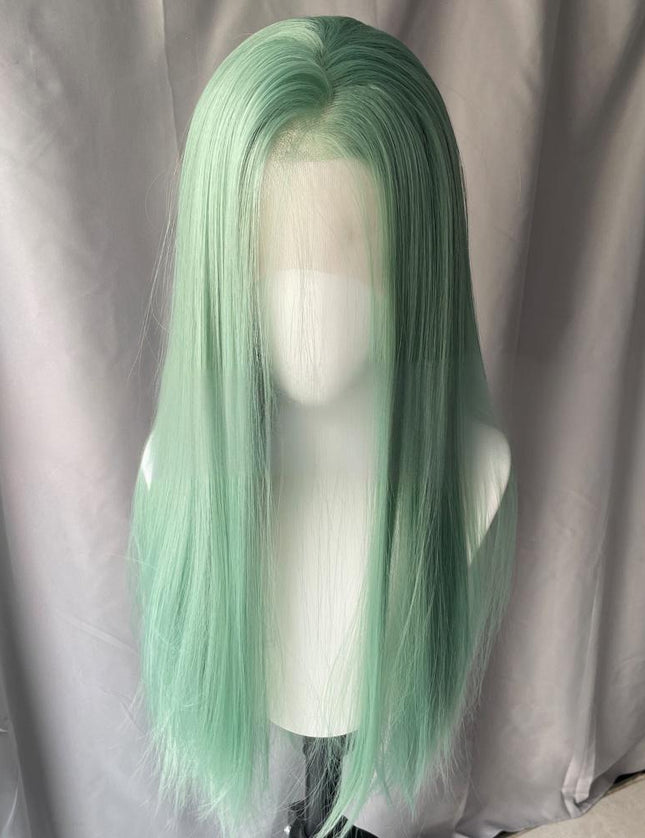 Synthetic lace frontal color wig straight---13*4---mint green color---pay 1 get 2