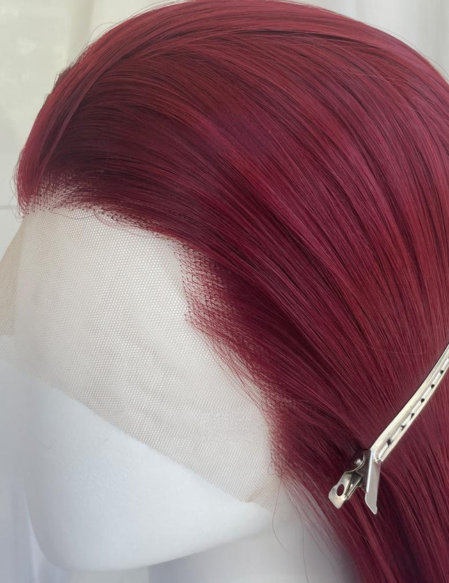 Synthetic lace frontal color wig---13*4---Raspberry Red color