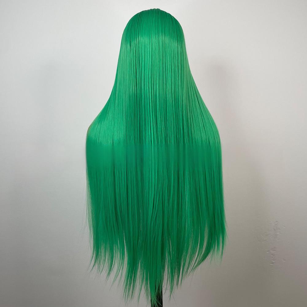 Peluca de color frontal de encaje de fibra recta---13*4---Color verde cobre