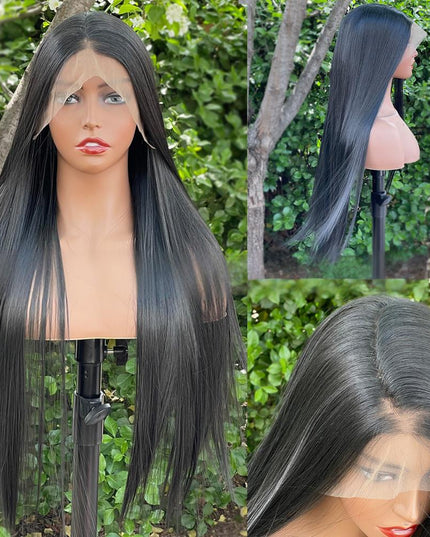 Synthetic lace frontal color wig straight---13*6---natural black color