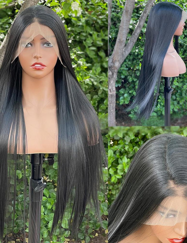 Synthetic lace frontal color wig straight---13*6---natural black color