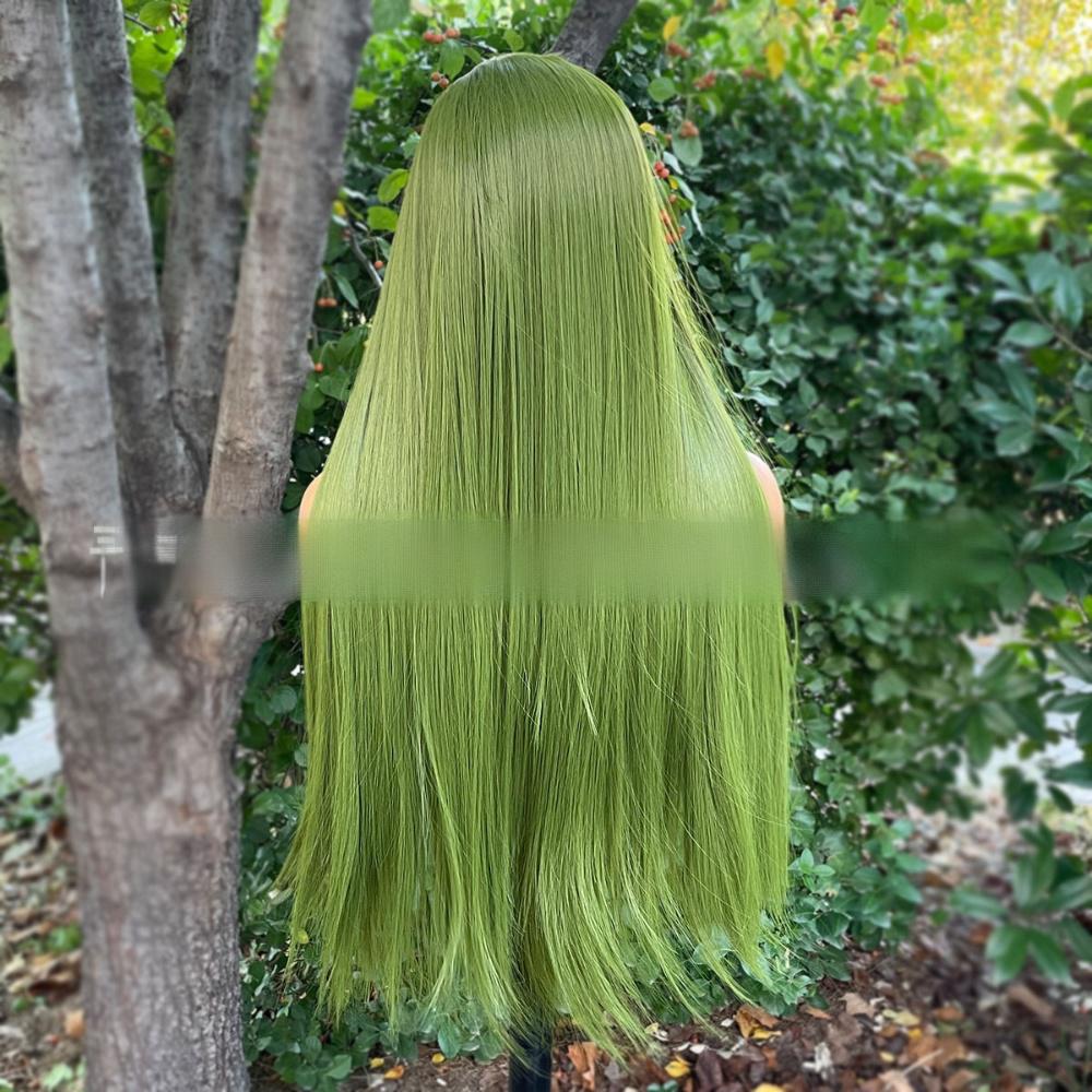 Peluca frontal de encaje de fibra de color --- 13*4 --- color amarillo-verde