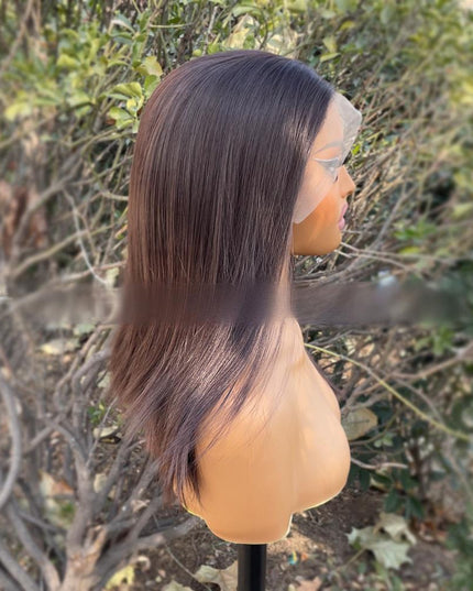 Synthetic lace frontal color wig straight---13*4---dark brown color---pay 1 get 2