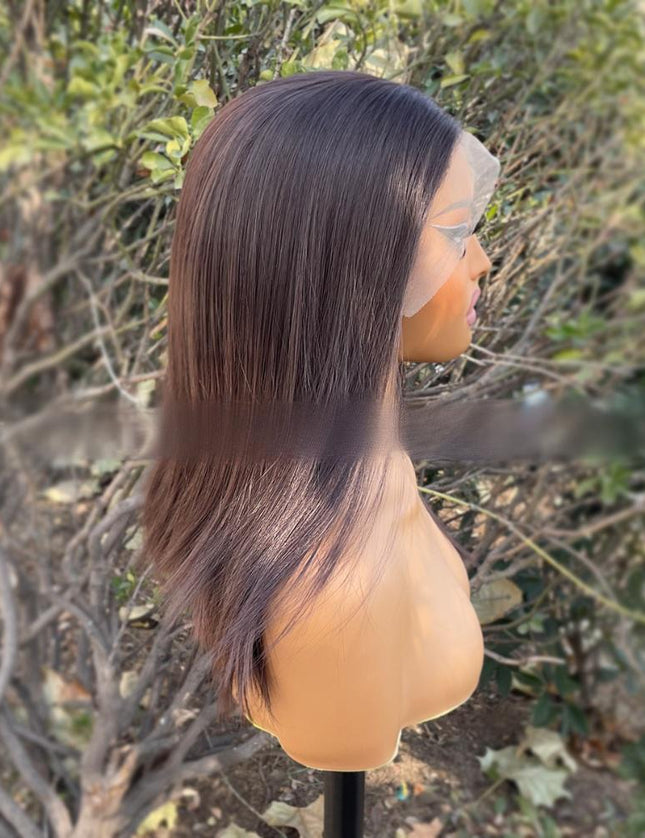 Synthetic lace frontal color wig straight---13*4---dark brown color---pay 1 get 2