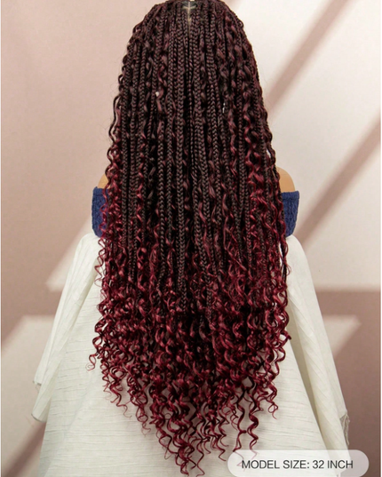 Synthetic Long Bohemian Braided Wigs Boho Box Braid Wigs for Black Women Twisted Braids Full Lace Braided Wigs -1B/99J