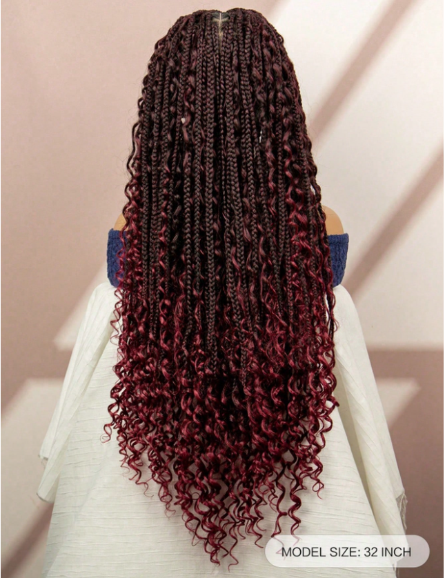 Synthetic Long Bohemian Braided Wigs Boho Box Braid Wigs for Black Women Twisted Braids Full Lace Braided Wigs -1B/99J