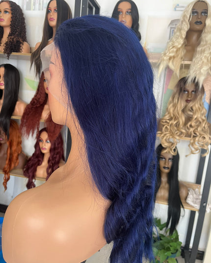 Human Hair Wig 12A Body Wave sea blue color