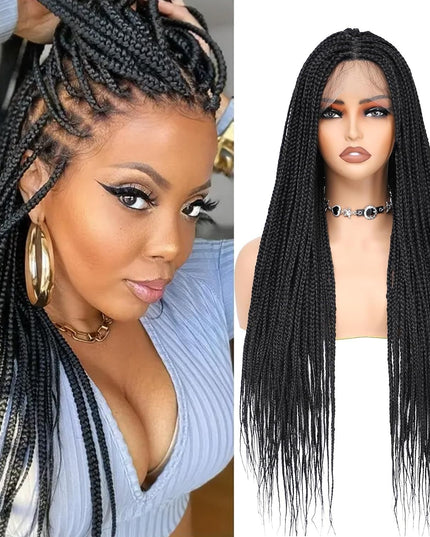 Synthetic Transparent Full Lace Braided Wigs Knotless Box Braids Wig # black color