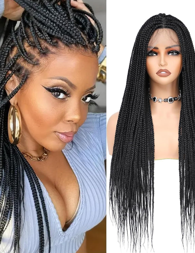 Synthetic Transparent Full Lace Braided Wigs Knotless Box Braids Wig # black color