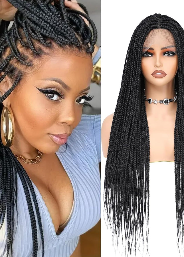 Synthetic Transparent Full Lace Braided Wigs Knotless Box Braids Wig # black color