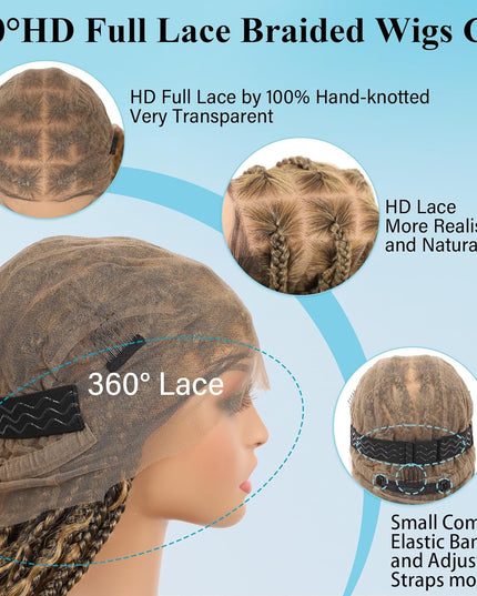 Synthetic Long Bohemian Braided Wigs Boho Box Braid Wigs for Black Women Twisted Braids Full Lace Braided Wigs -1B/27