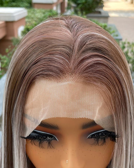 Synthetic lace frontal color wig straight---13*4---Blonde and Brown color---pay 1 get 2