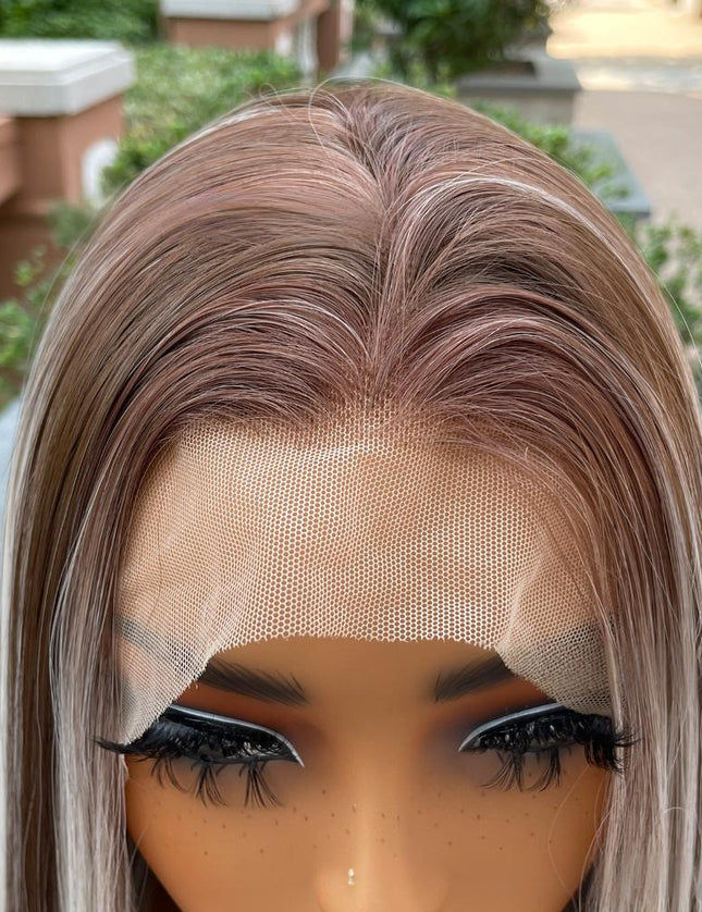 Synthetic lace frontal color wig straight---13*4---Blonde and Brown color---pay 1 get 2