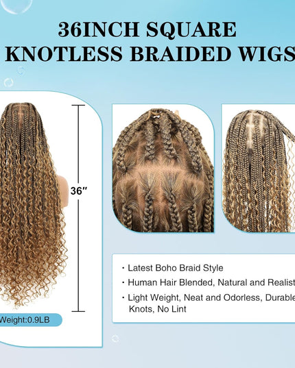 Synthetic Long Bohemian Braided Wigs Boho Box Braid Wigs for Black Women Twisted Braids Full Lace Braided Wigs -1B/27