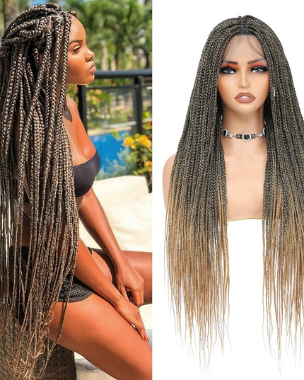 Synthetic Transparent Full Lace Braided Wigs Knotless Box Braids Wig # 1B/27