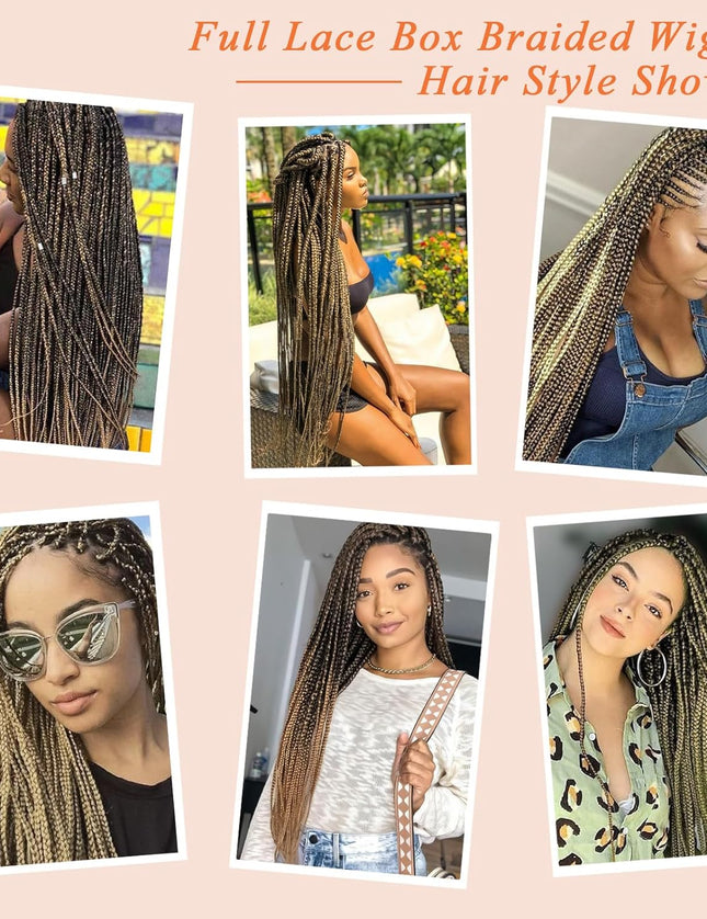 Synthetic Transparent Full Lace Braided Wigs Knotless Box Braids Wig # 1B/27
