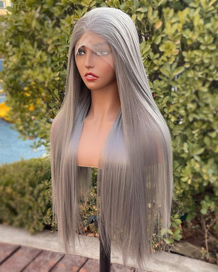 Synthetic lace frontal color wig straight---13*4---dark gray color---pay 1 get 2