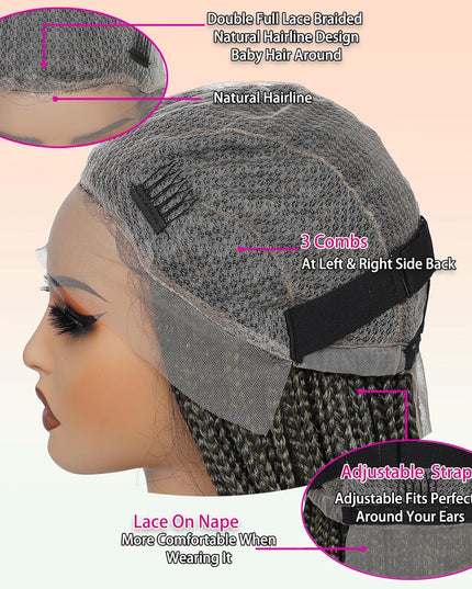 Synthetic Transparent Full Lace Braided Wigs Knotless Box Braids Wig # 1B/27