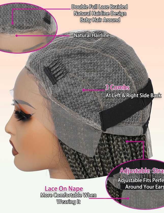 Synthetic Transparent Full Lace Braided Wigs Knotless Box Braids Wig # 1B/27