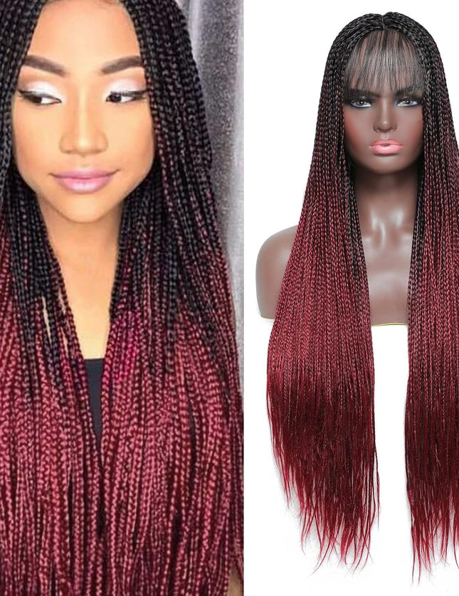 Synthetic Transparent Full Lace Braided Wigs Knotless Box Braids Wig # 1B/99j