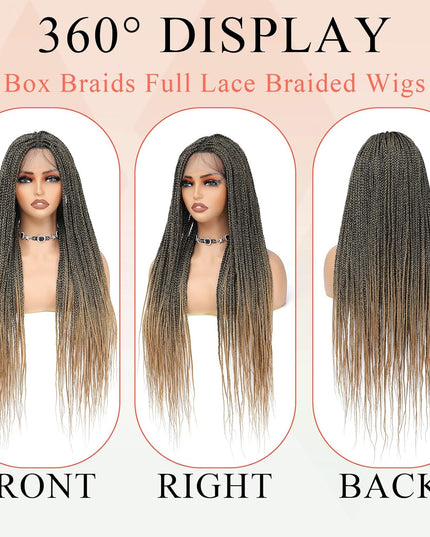Synthetic Transparent Full Lace Braided Wigs Knotless Box Braids Wig # 1B/27