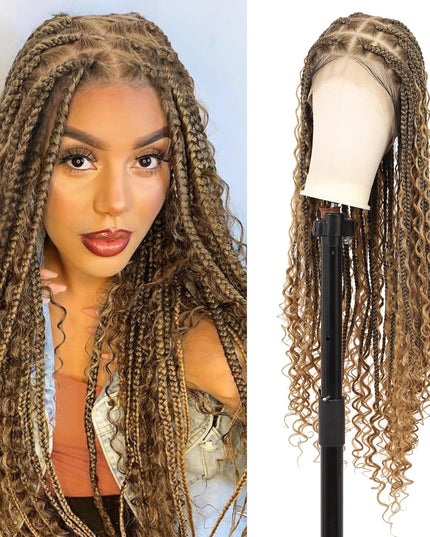 Synthetic Long Bohemian Braided Wigs Boho Box Braid Wigs for Black Women Twisted Braids Full Lace Braided Wigs -1B/27