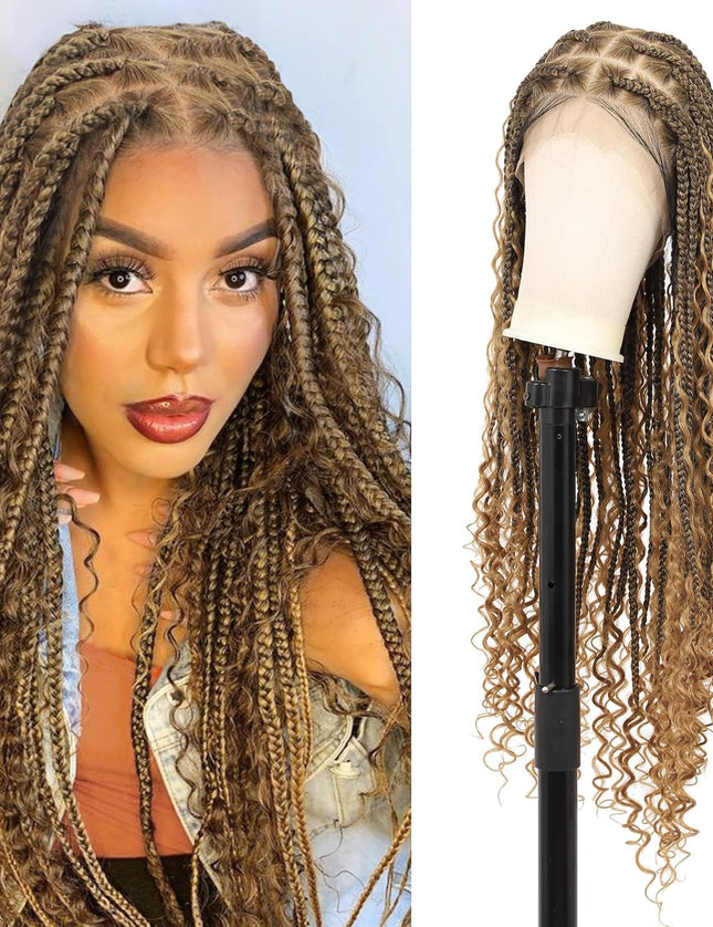 Synthetic Long Bohemian Braided Wigs Boho Box Braid Wigs for Black Women Twisted Braids Full Lace Braided Wigs -1B/27