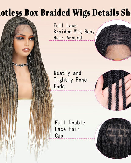 Synthetic Transparent Full Lace Braided Wigs Knotless Box Braids Wig # 1B/27