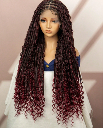 Synthetic Long Bohemian Braided Wigs Boho Box Braid Wigs for Black Women Twisted Braids Full Lace Braided Wigs -1B/99J