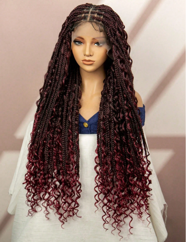 Synthetic Long Bohemian Braided Wigs Boho Box Braid Wigs for Black Women Twisted Braids Full Lace Braided Wigs -1B/99J
