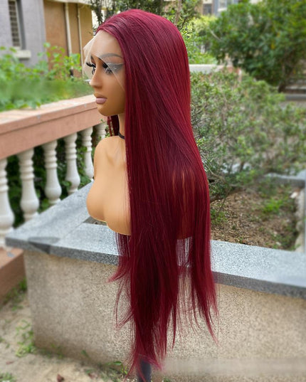 Synthetic lace frontal color wig straight---13*4---burgundy color---pay 1 get 2