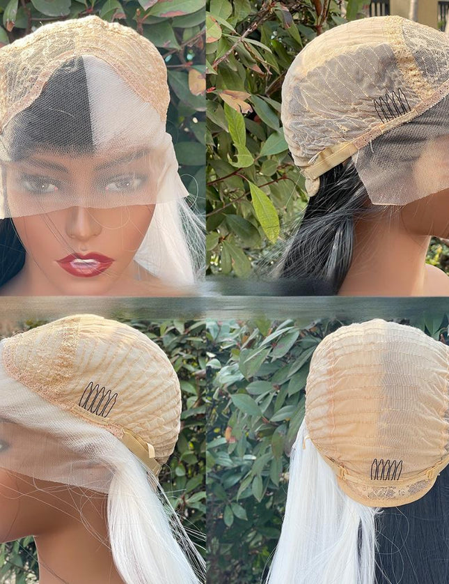 Synthetic lace frontal color wig straight---13*4---half white and half black color---- pay 1 get 2