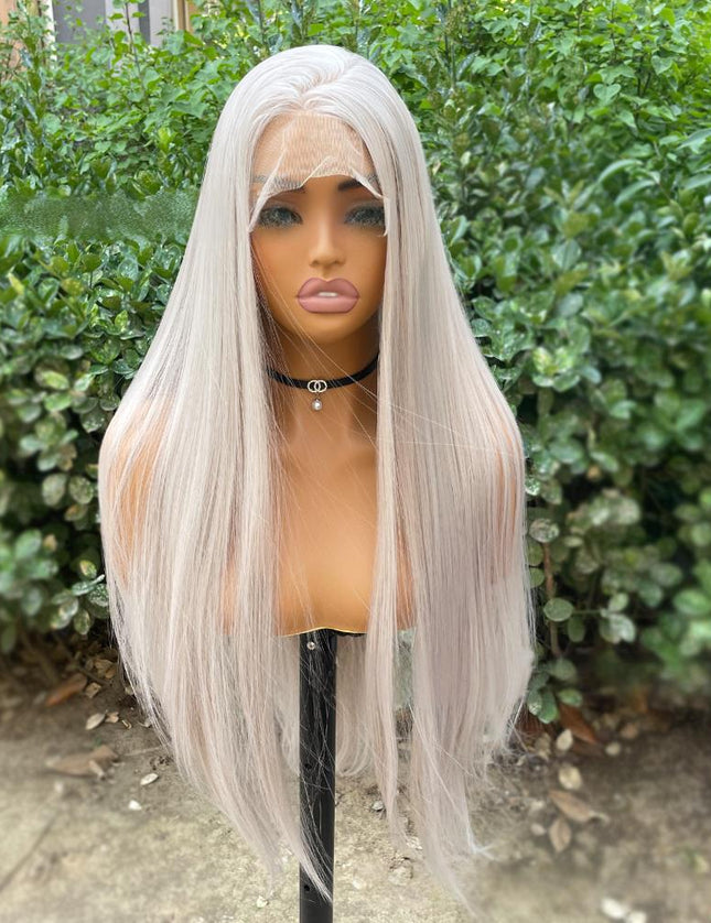Synthetic lace frontal color wig straight---13*4---Misty gray color---pay 1 get 2