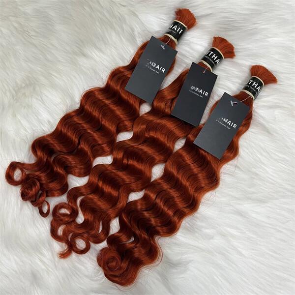 Loose deep wave dark orange color 12A human hair bulk for braiding