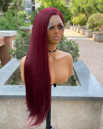 Synthetic lace frontal color wig straight---13*4---burgundy color---pay 1 get 2