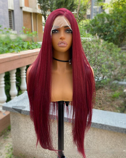 Synthetic lace frontal color wig straight---13*4---burgundy color---pay 1 get 2