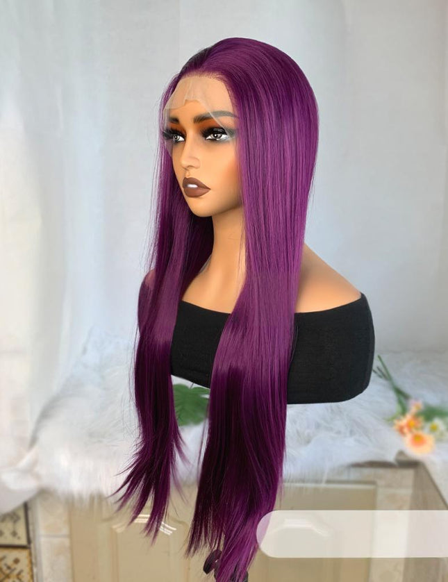 Synthetic lace frontal color wig straight---13*4---aubergine purple color--pay 1 get 2