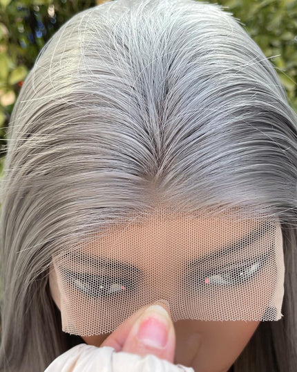 Synthetic lace frontal color wig straight---13*4---dark gray color---pay 1 get 2