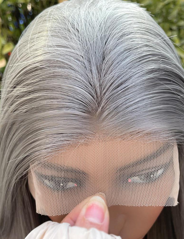 Synthetic lace frontal color wig straight---13*4---dark gray color---pay 1 get 2