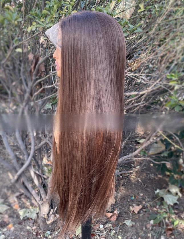 Synthetic lace frontal color wig straight---13*4---Mocha Brown color---pay 1 get 2