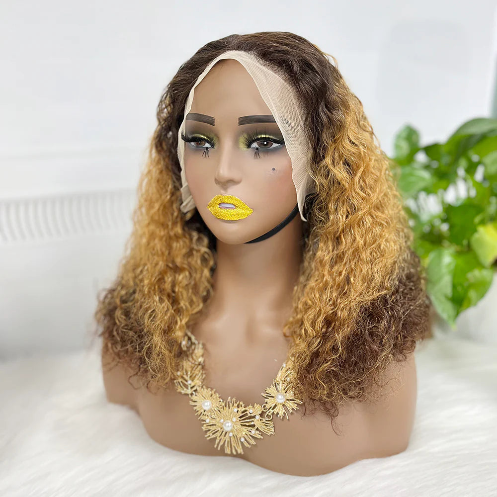 Pissy curl color #T4/27/4, 13x4 Lace Frontal wig 100% Virgin Human Hair Transparent  LACE Wig 180% density